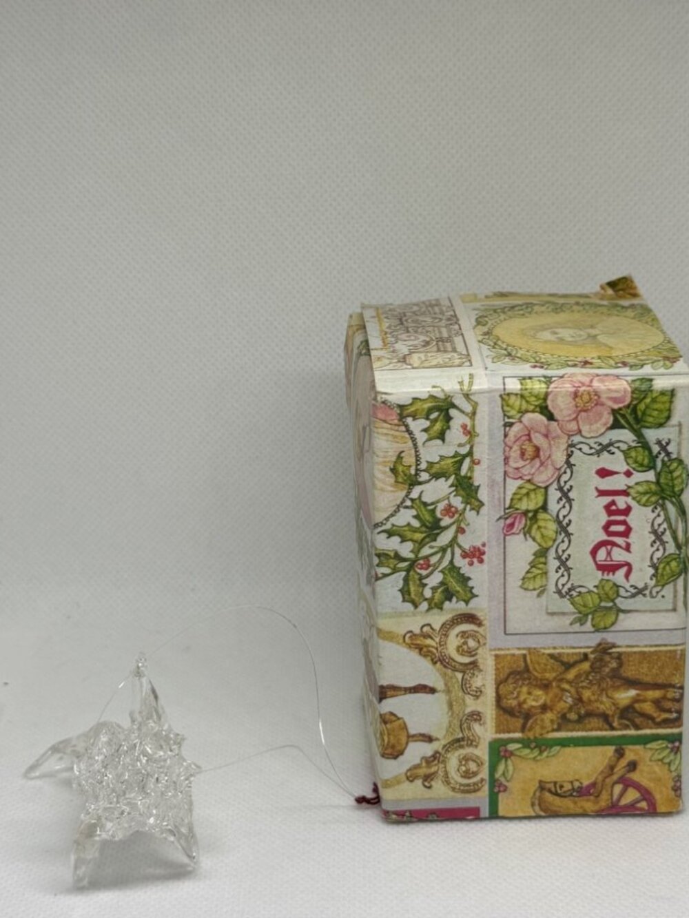 Vintage Clear Glass Star Christmas Ornament w/ Original Noel Box